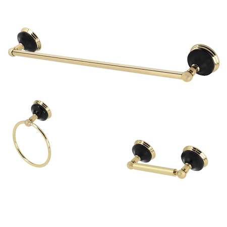 Kingston Brass BAK911248PB Water Onyx 3-Piece Bathroom Accessory Set, Polished Brass BAK911248PB